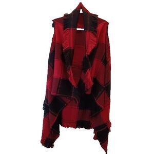 Sunshine & Rodeos Plaid Western Knit Poncho Wrap‎ Soft Top RED/BLACK NWT